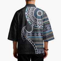 Fijian Masi Tribal Tattoos Art Pattern Kimono Navy Color Half Style LT03 - Polynesian Pride