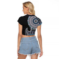Fijian Masi Tribal Tattoos Art Pattern Raglan Cropped T Shirt Navy Color Half Style - Polynesian Pride