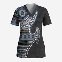 Fijian Masi Tribal Tattoos Art Pattern Scrub Top Navy Color Half Style LT03 Adult Navy - Polynesian Pride