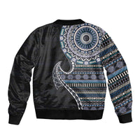 Fijian Masi Tribal Tattoos Art Pattern Sleeve Zip Bomber Jacket Navy Color Half Style LT03 - Polynesian Pride