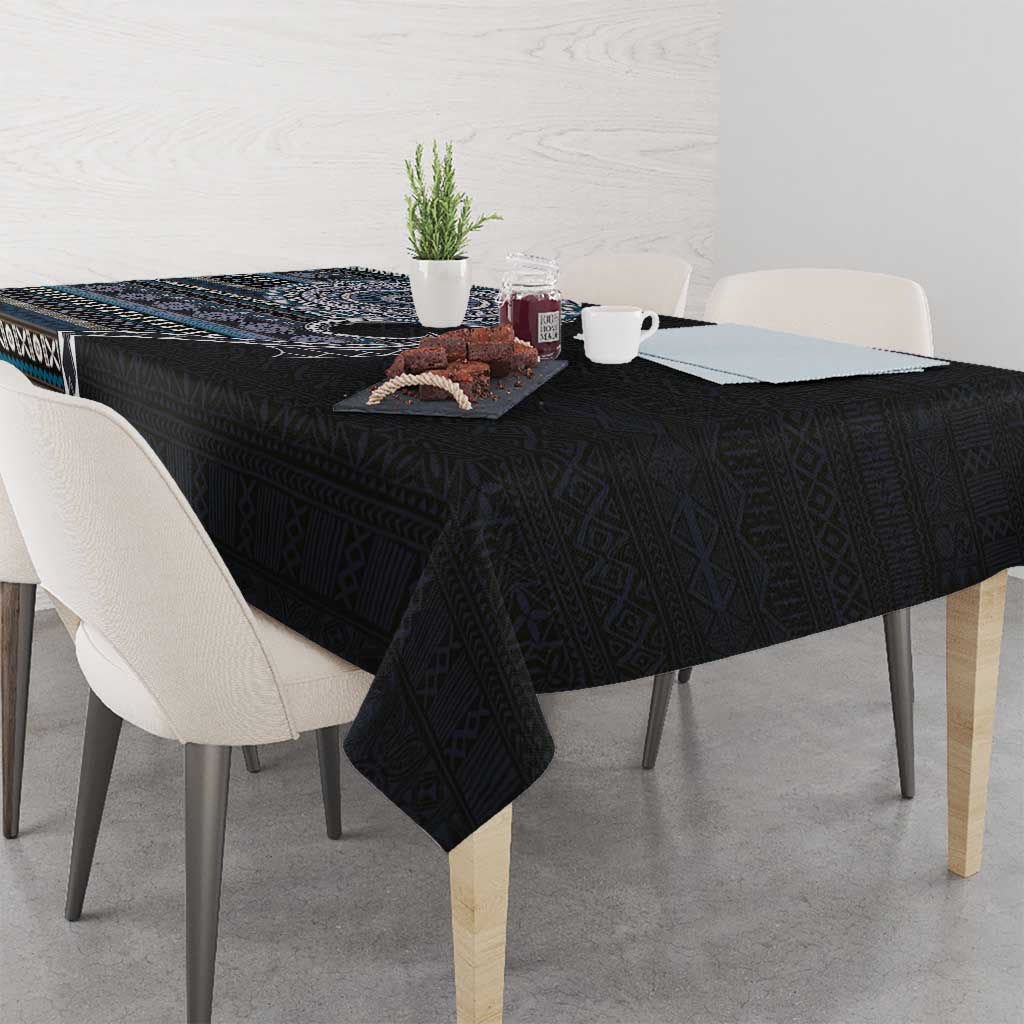 Fijian Masi Tribal Tattoos Art Pattern Tablecloth Navy Color Half Style - Polynesian Pride