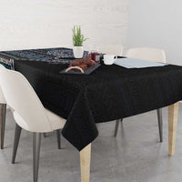 Fijian Masi Tribal Tattoos Art Pattern Tablecloth Navy Color Half Style - Polynesian Pride