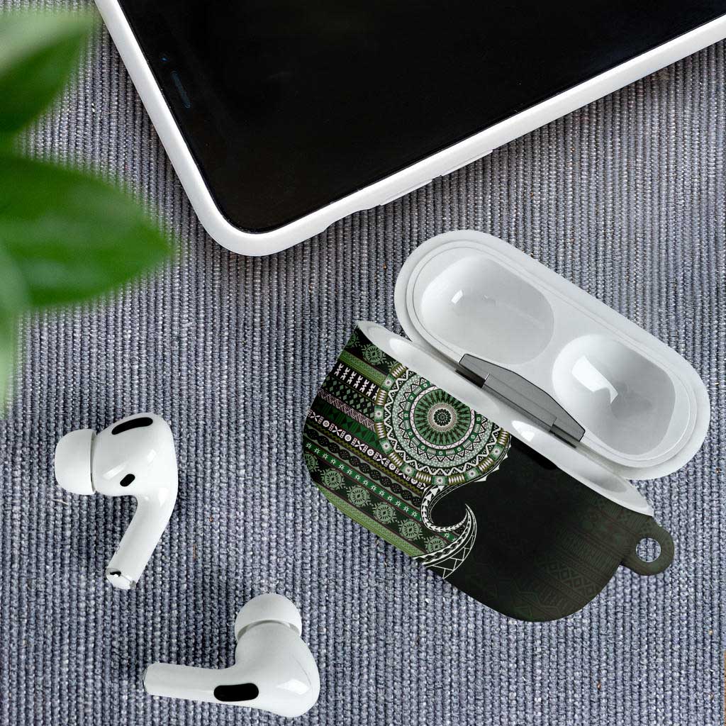 Fijian Masi Tribal Tattoos Art Pattern AirPods Case Green Color Half Style - Polynesian Pride