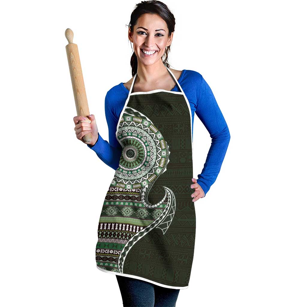 Fijian Masi Tribal Tattoos Art Pattern Apron Green Color Half Style - Polynesian Pride