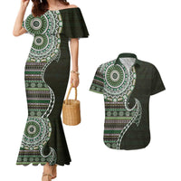 Fijian Masi Tribal Tattoos Art Pattern Couples Matching Mermaid Dress and Hawaiian Shirt Green Color Half Style LT03 Green - Polynesian Pride