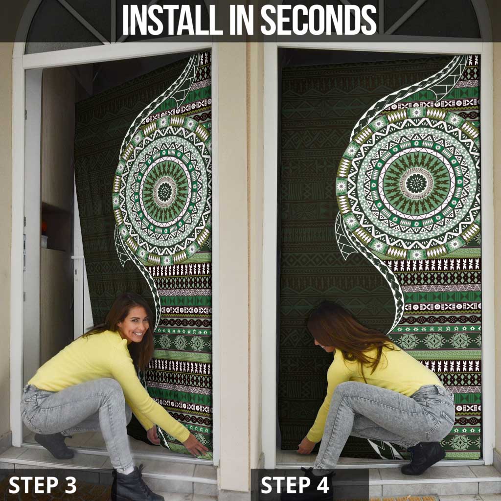 Fijian Masi Tribal Tattoos Art Pattern Door Cover Green Color Half Style - Polynesian Pride