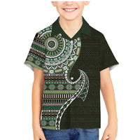 Fijian Masi Tribal Tattoos Art Pattern Family Matching Mermaid Dress and Hawaiian Shirt Green Color Half Style LT03 Son's Shirt Green - Polynesian Pride