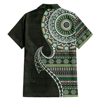 Fijian Masi Tribal Tattoos Art Pattern Family Matching Summer Maxi Dress and Hawaiian Shirt Green Color Half Style LT03 - Polynesian Pride