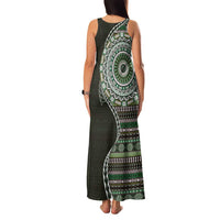 Fijian Masi Tribal Tattoos Art Pattern Family Matching Tank Maxi Dress and Hawaiian Shirt Green Color Half Style LT03 - Polynesian Pride