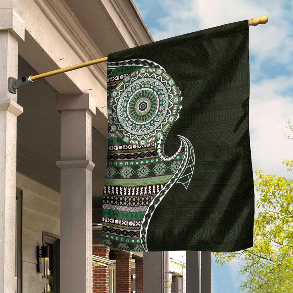 Fijian Masi Tribal Tattoos Art Pattern Garden Flag Green Color Half Style - Polynesian Pride