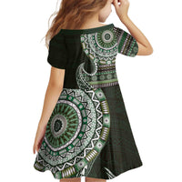 Fijian Masi Tribal Tattoos Art Pattern Kid Short Sleeve Dress Green Color Half Style - Polynesian Pride