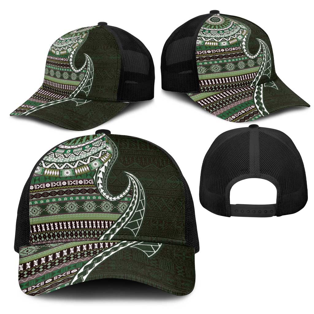Fijian Masi Tribal Tattoos Art Pattern Mesh Trucker Cap Green Color Half Style LT03 - Polynesian Pride