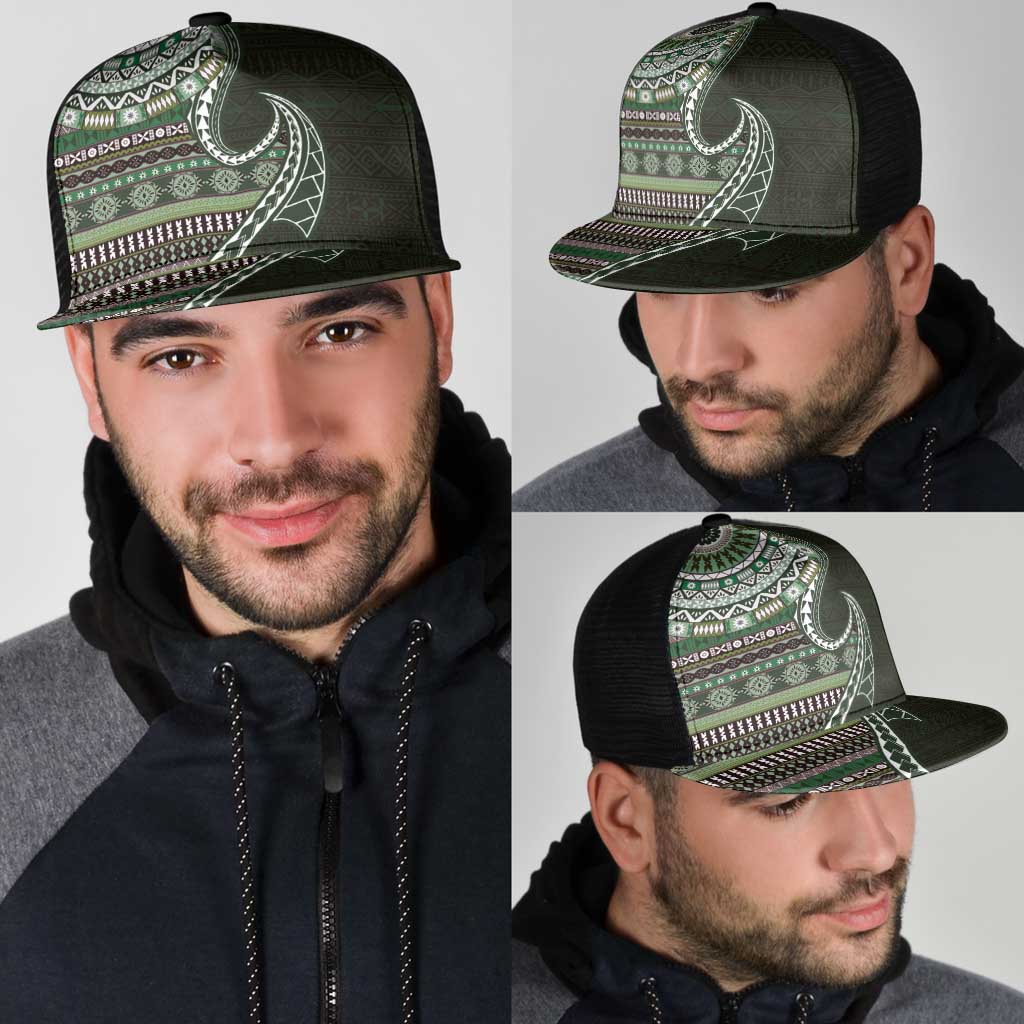 Fijian Masi Tribal Tattoos Art Pattern Mesh Trucker Cap Green Color Half Style LT03 - Polynesian Pride