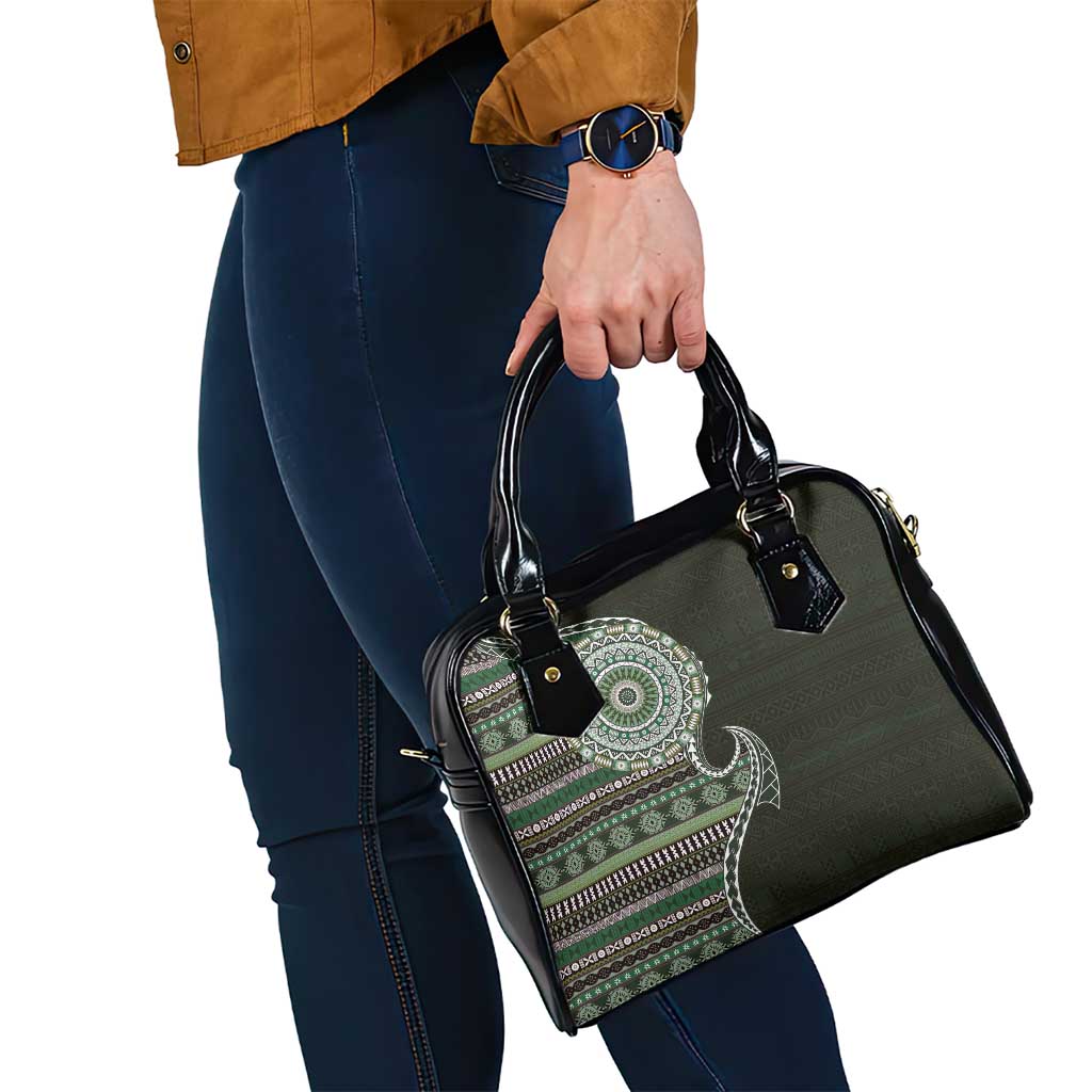 Fijian Masi Tribal Tattoos Art Pattern Shoulder Handbag Green Color Half Style - Polynesian Pride