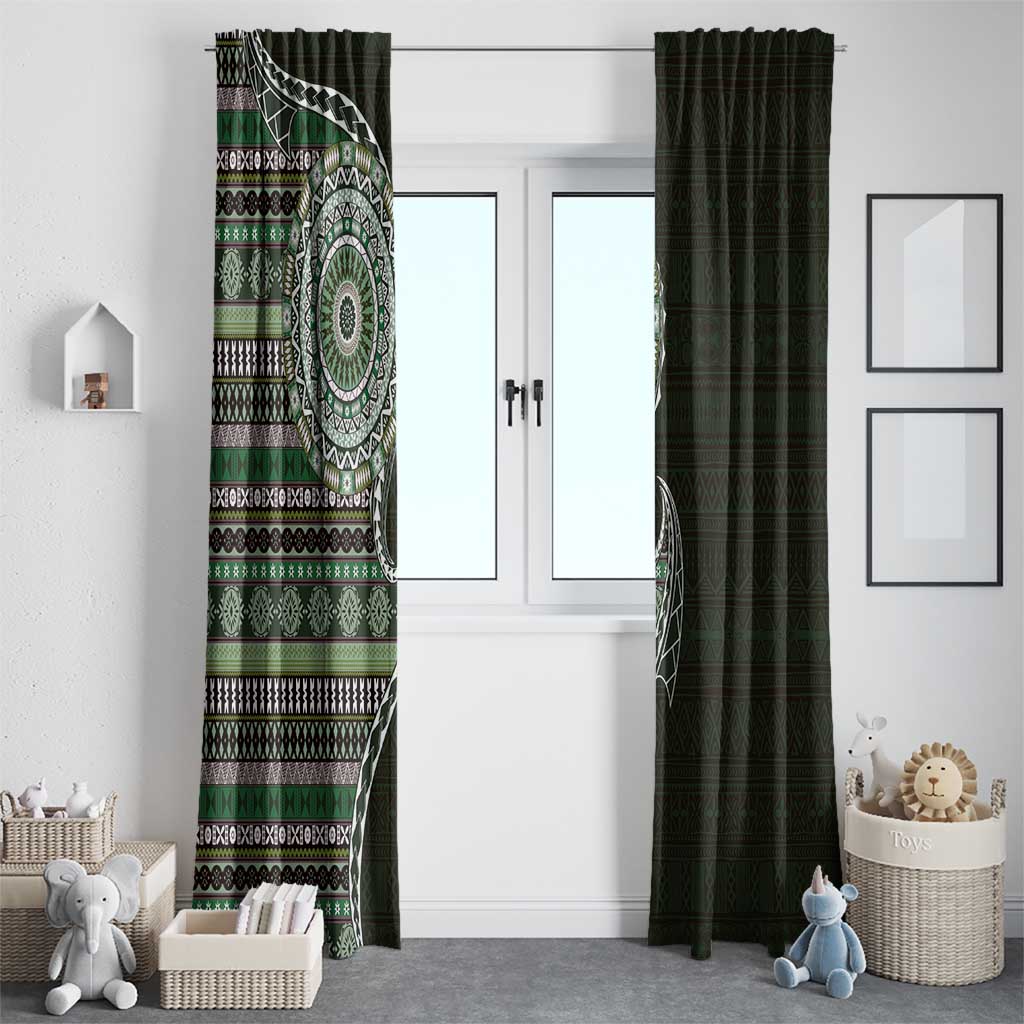 Fijian Masi Tribal Tattoos Art Pattern Window Curtain Green Color Half Style - Polynesian Pride