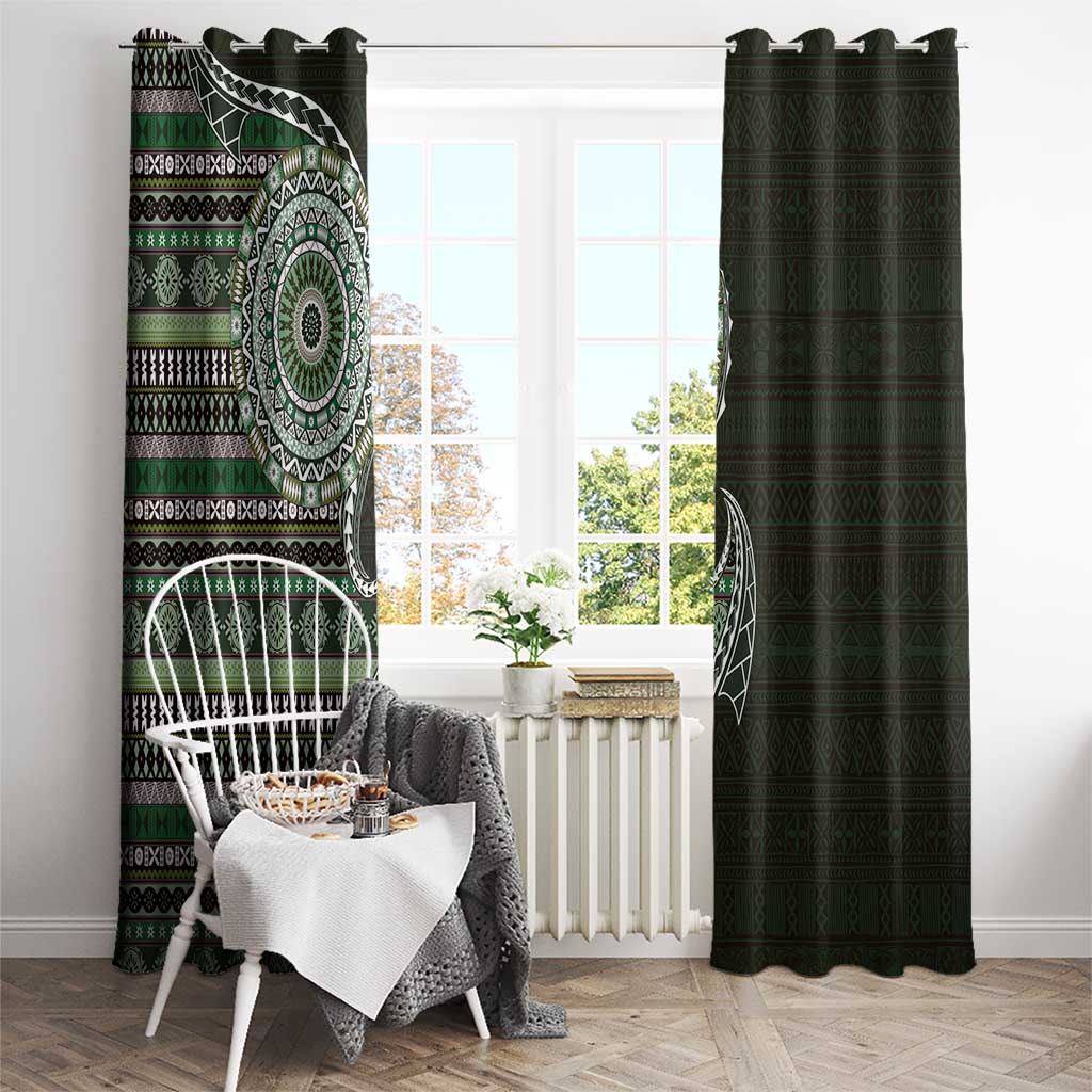Fijian Masi Tribal Tattoos Art Pattern Window Curtain Green Color Half Style - Polynesian Pride