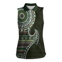 Fijian Masi Tribal Tattoos Art Pattern Women Sleeveless Polo Shirt Green Color Half Style LT03 Female Green - Polynesian Pride
