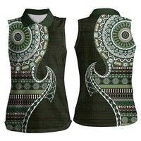 Fijian Masi Tribal Tattoos Art Pattern Women Sleeveless Polo Shirt Green Color Half Style LT03 - Polynesian Pride