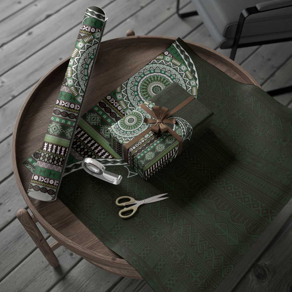 Fijian Masi Tribal Tattoos Art Pattern Wrapping Paper Green Color Half Style - Polynesian Pride