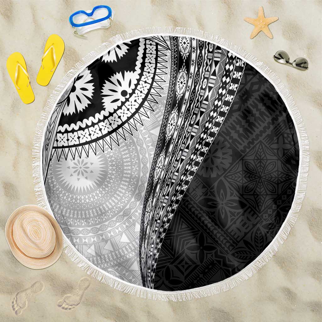 Fijian Masi Tattoos Beach Blanket with Tapa Tribal Pattern LT03 One Size 150cm White - Polynesian Pride