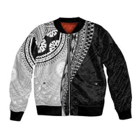 Fijian Masi Tattoos Bomber Jacket with Tapa Tribal Pattern LT03 Unisex White - Polynesian Pride