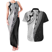 Fijian Masi Tattoos Couples Matching Tank Maxi Dress and Hawaiian Shirt with Tapa Tribal Pattern LT03 White - Polynesian Pride