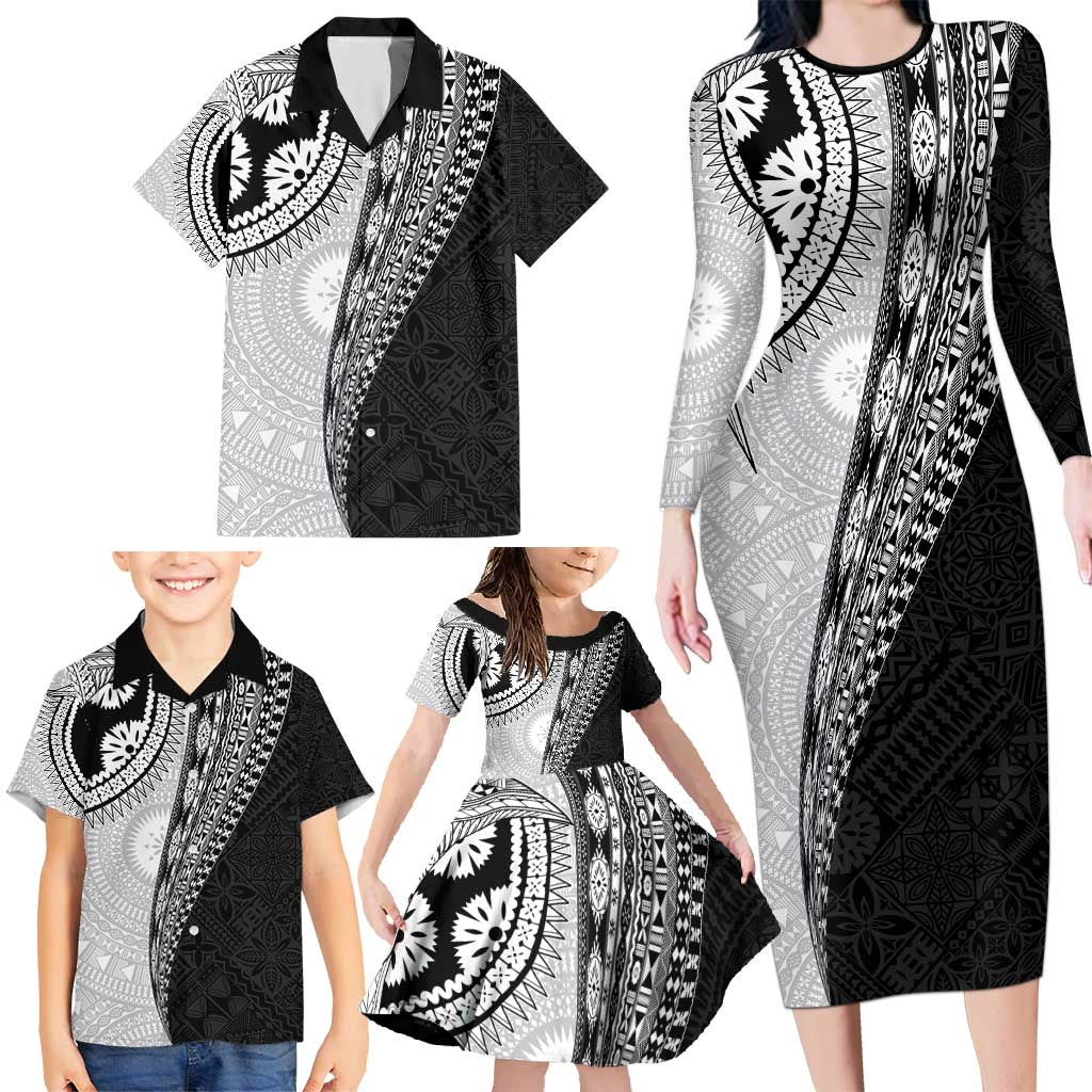 Fijian Masi Tattoos Family Matching Long Sleeve Bodycon Dress and Hawaiian Shirt with Tapa Tribal Pattern LT03 - Polynesian Pride