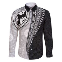 Fijian Masi Tattoos Family Matching Long Sleeve Bodycon Dress and Hawaiian Shirt with Tapa Tribal Pattern LT03 Dad's Shirt - Long Sleeve White - Polynesian Pride