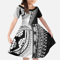 Fijian Masi Tattoos Family Matching Mermaid Dress and Hawaiian Shirt with Tapa Tribal Pattern LT03 Daughter's Dress White - Polynesian Pride