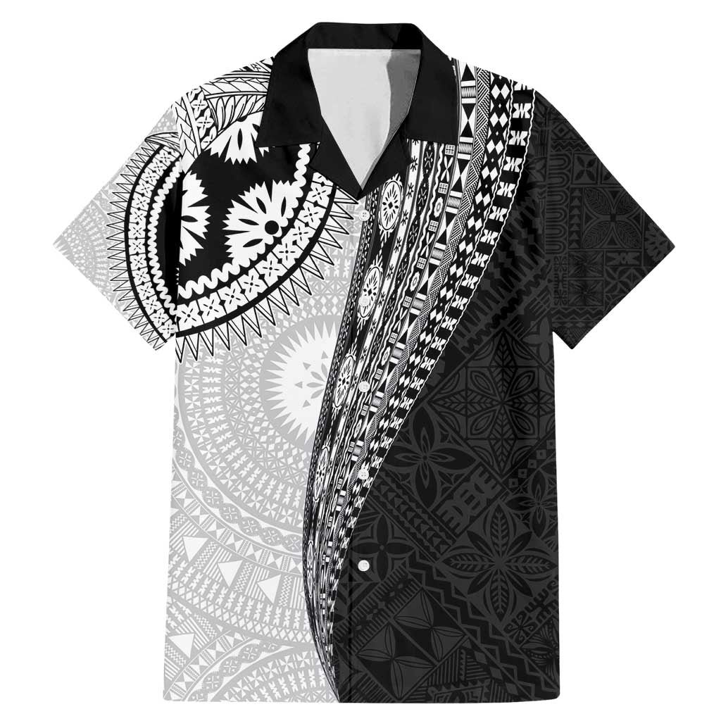 Fijian Masi Tattoos Family Matching Mermaid Dress and Hawaiian Shirt with Tapa Tribal Pattern LT03 Dad's Shirt - Short Sleeve White - Polynesian Pride