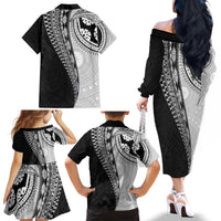 Fijian Masi Tattoos Family Matching Off The Shoulder Long Sleeve Dress and Hawaiian Shirt with Tapa Tribal Pattern LT03 - Polynesian Pride