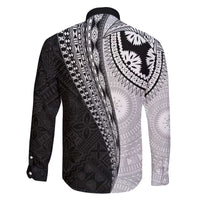 Fijian Masi Tattoos Family Matching Off The Shoulder Long Sleeve Dress and Hawaiian Shirt with Tapa Tribal Pattern LT03 - Polynesian Pride