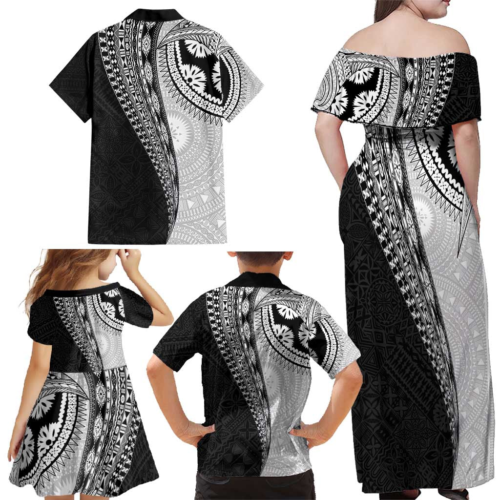 Fijian Masi Tattoos Family Matching Off Shoulder Maxi Dress and Hawaiian Shirt with Tapa Tribal Pattern LT03 - Polynesian Pride