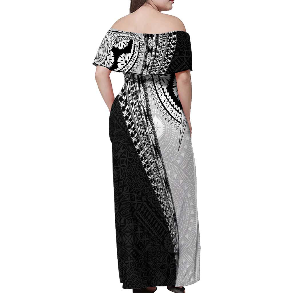 Fijian Masi Tattoos Family Matching Off Shoulder Maxi Dress and Hawaiian Shirt with Tapa Tribal Pattern LT03 - Polynesian Pride