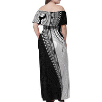Fijian Masi Tattoos Family Matching Off Shoulder Maxi Dress and Hawaiian Shirt with Tapa Tribal Pattern LT03 - Polynesian Pride