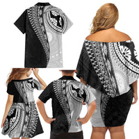 Fijian Masi Tattoos Family Matching Off Shoulder Short Dress and Hawaiian Shirt with Tapa Tribal Pattern LT03 - Polynesian Pride