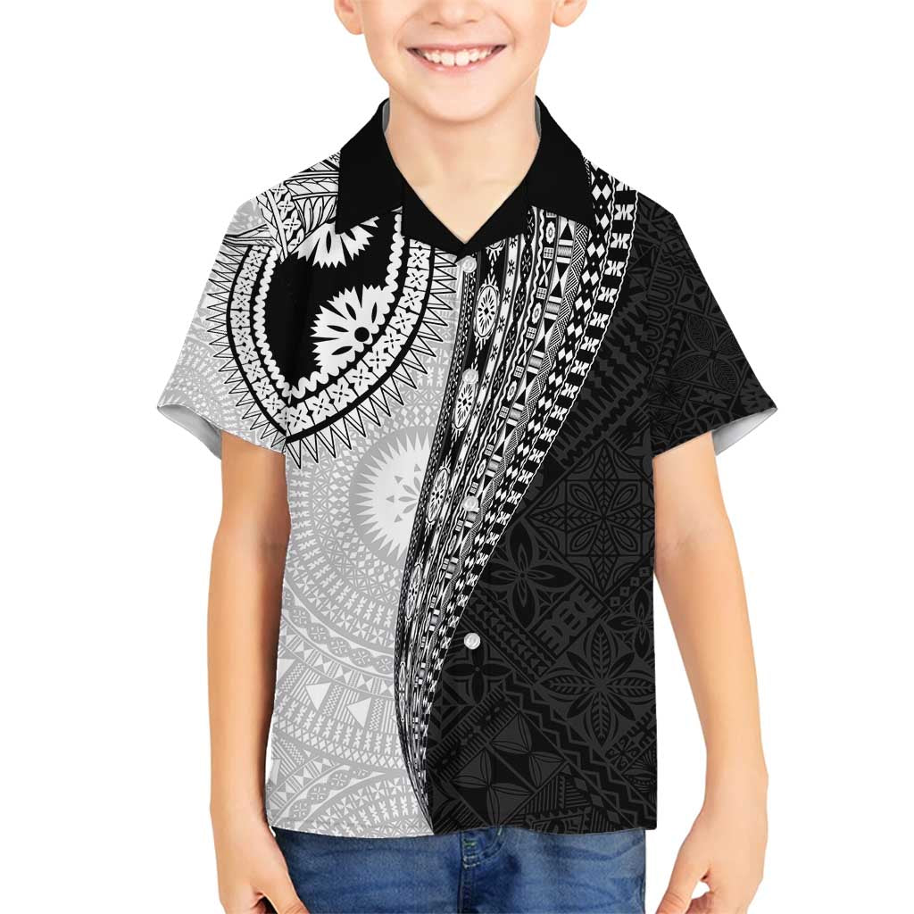 Fijian Masi Tattoos Family Matching Off Shoulder Short Dress and Hawaiian Shirt with Tapa Tribal Pattern LT03 Son's Shirt White - Polynesian Pride