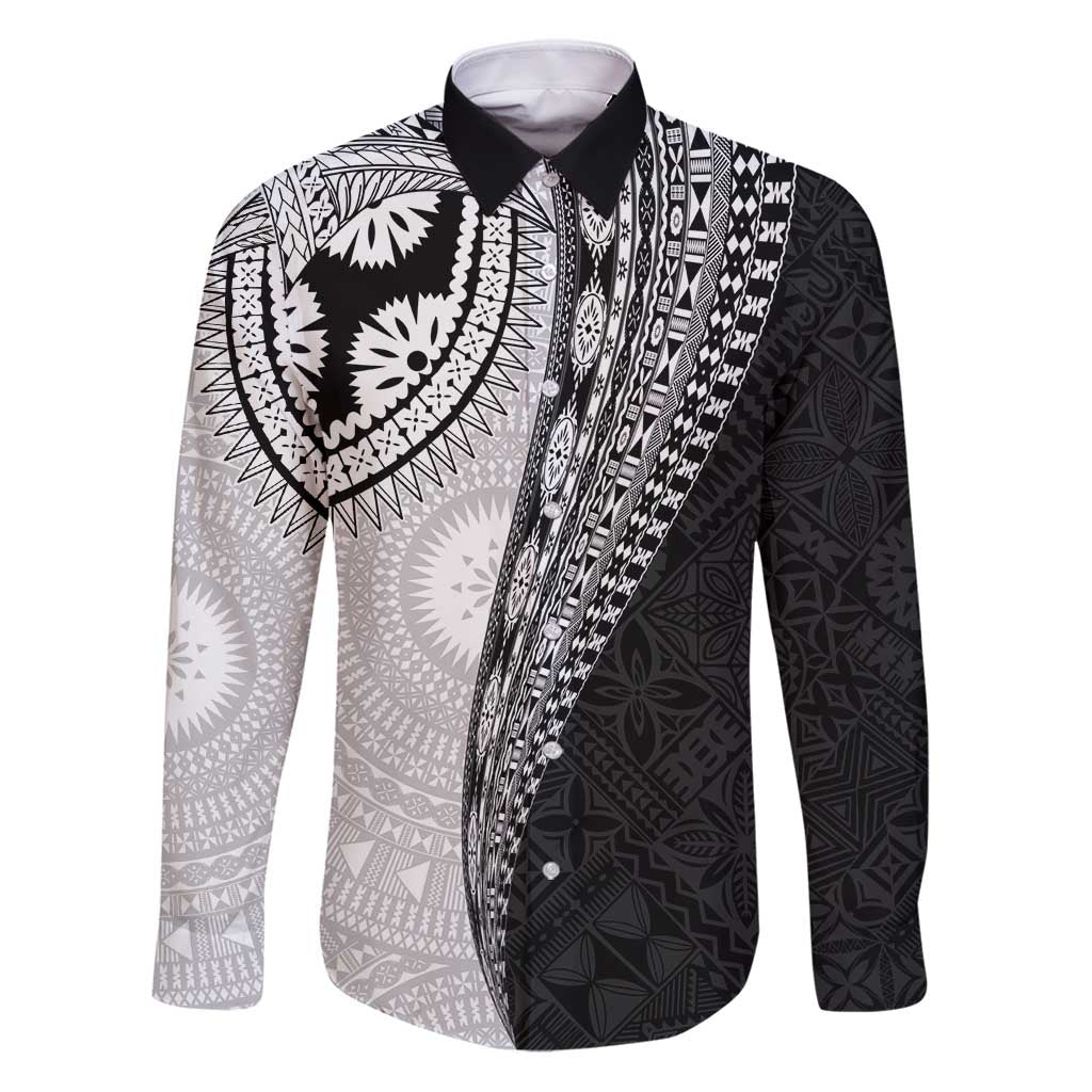 Fijian Masi Tattoos Family Matching Puletasi and Hawaiian Shirt with Tapa Tribal Pattern LT03 Dad's Shirt - Long Sleeve White - Polynesian Pride