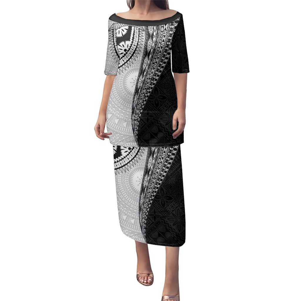 Fijian Masi Tattoos Family Matching Puletasi and Hawaiian Shirt with Tapa Tribal Pattern LT03 Mom's Dress White - Polynesian Pride