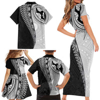 Fijian Masi Tattoos Family Matching Short Sleeve Bodycon Dress and Hawaiian Shirt with Tapa Tribal Pattern LT03 - Polynesian Pride