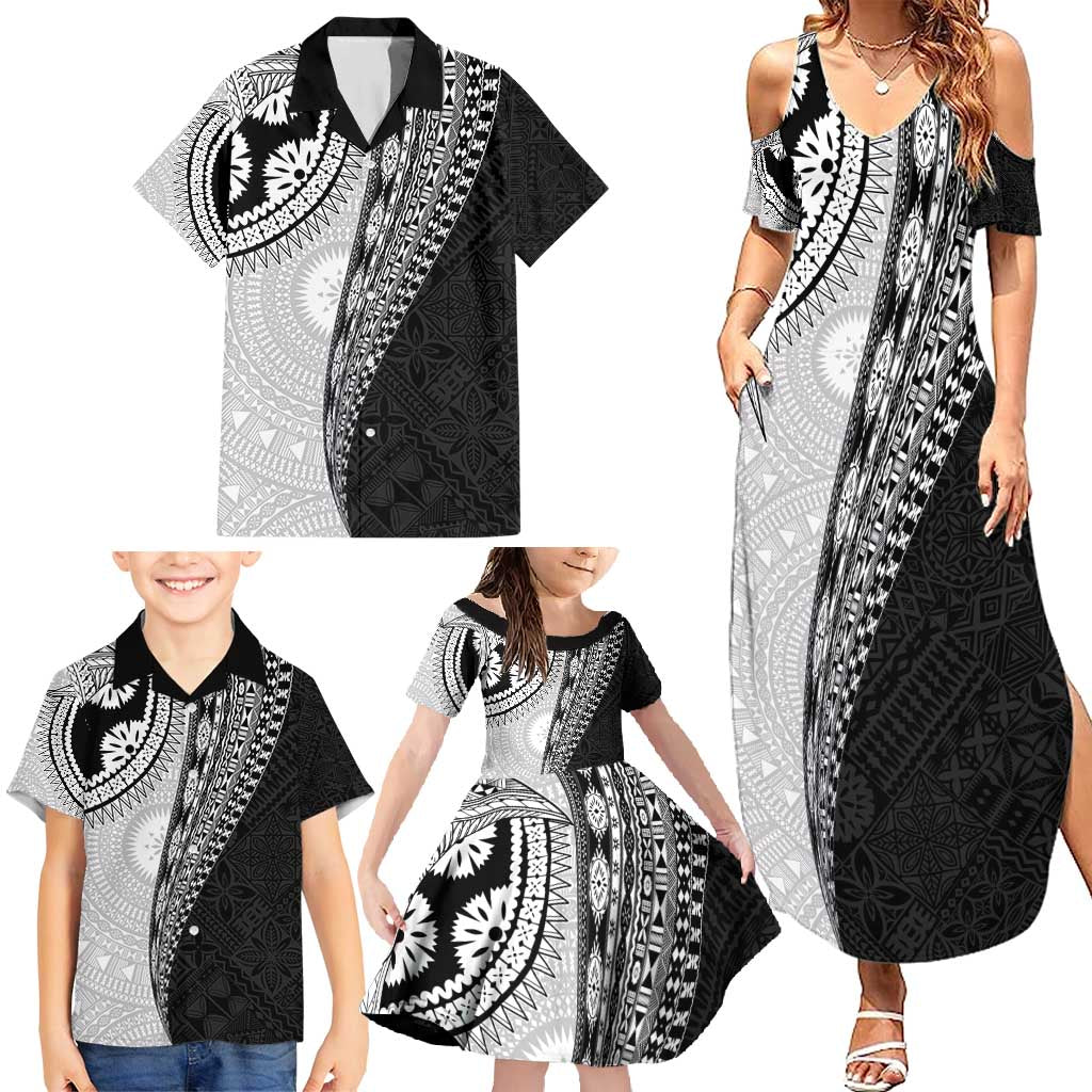 Fijian Masi Tattoos Family Matching Summer Maxi Dress and Hawaiian Shirt with Tapa Tribal Pattern LT03 - Polynesian Pride