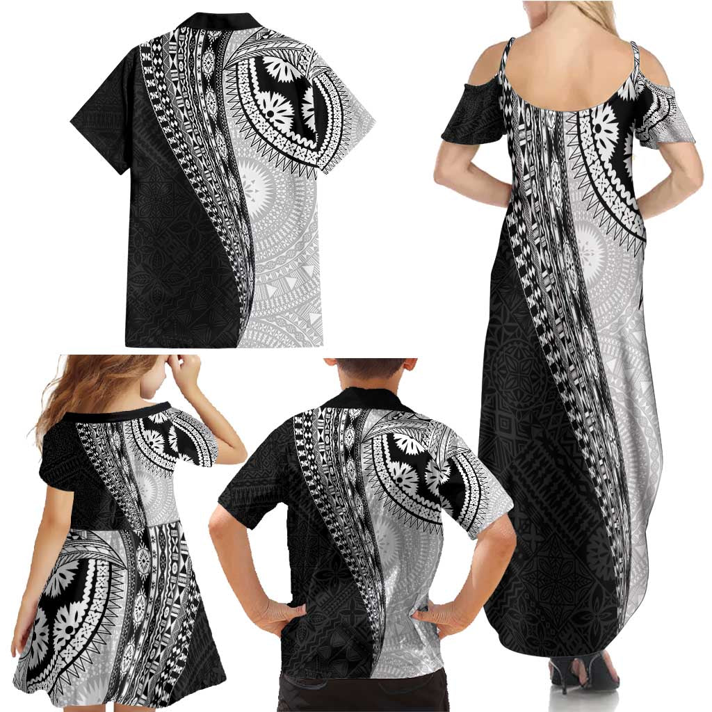Fijian Masi Tattoos Family Matching Summer Maxi Dress and Hawaiian Shirt with Tapa Tribal Pattern LT03 - Polynesian Pride