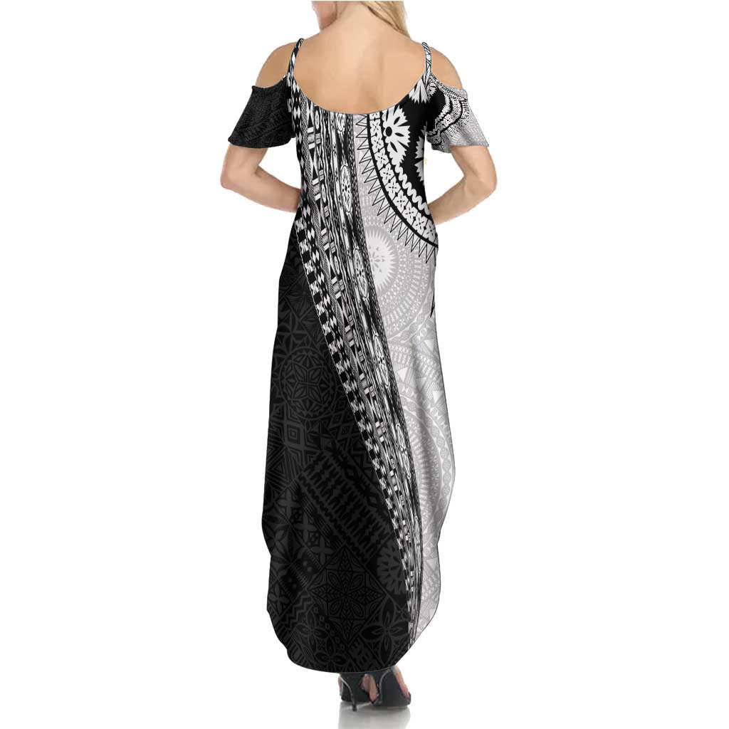 Fijian Masi Tattoos Family Matching Summer Maxi Dress and Hawaiian Shirt with Tapa Tribal Pattern LT03 - Polynesian Pride