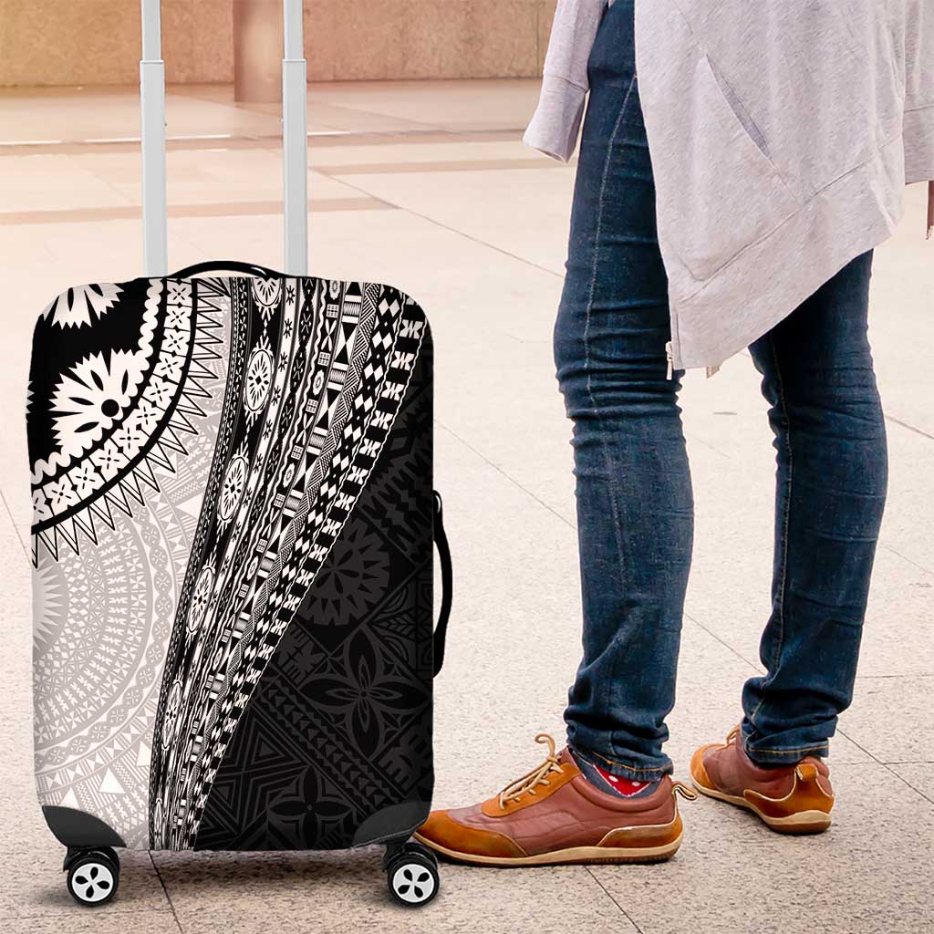 Fijian Masi Tattoos Luggage Cover with Tapa Tribal Pattern LT03 White - Polynesian Pride