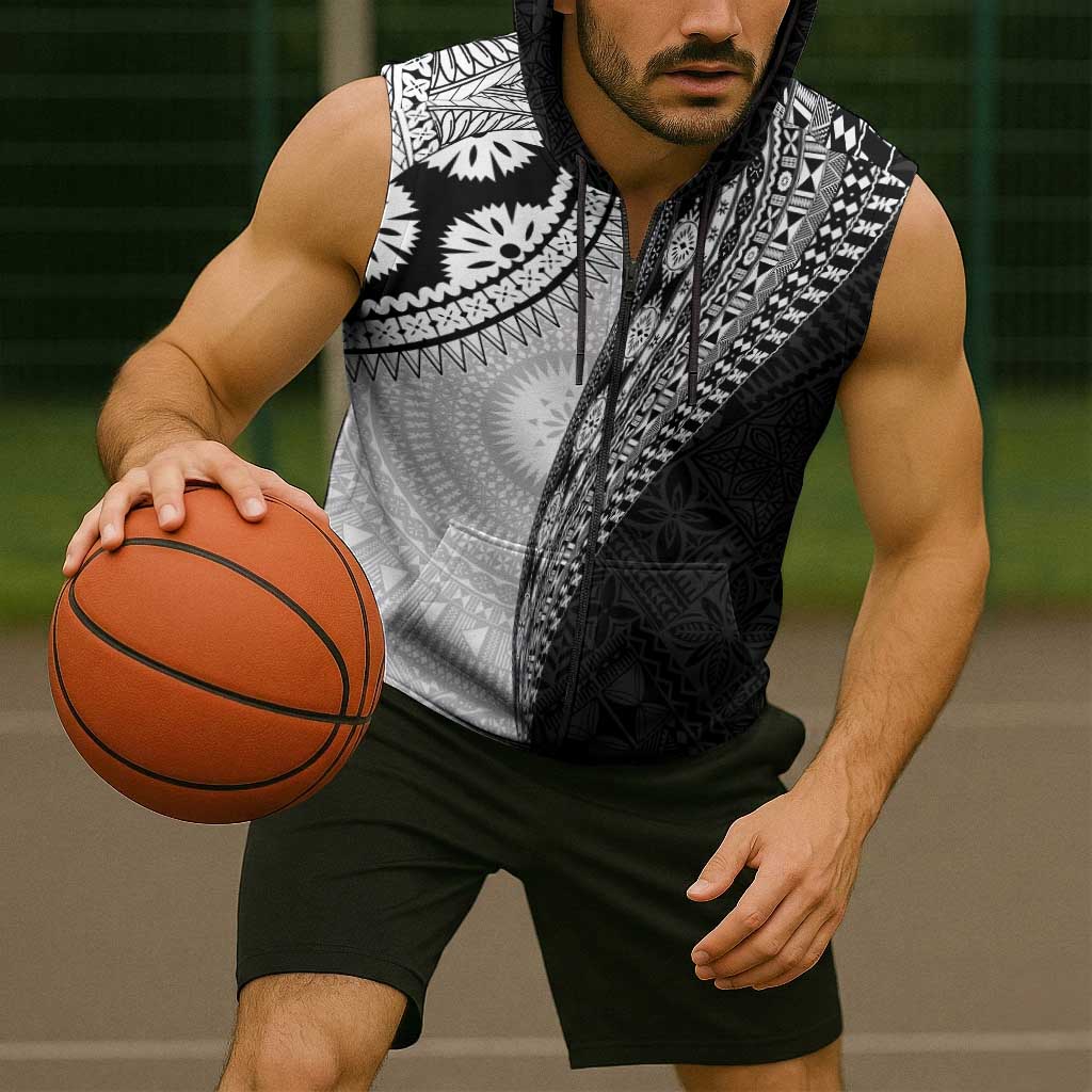 Fijian Masi Tattoos Sleeveless Zip Hoodie with Tapa Tribal Pattern - Polynesian Pride