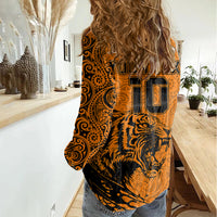 Custom PNG Lae Snax Tigers Rugby Women Casual Shirt The Tigers Head and PNG Bird Polynesian Tattoo LT03 - Polynesian Pride