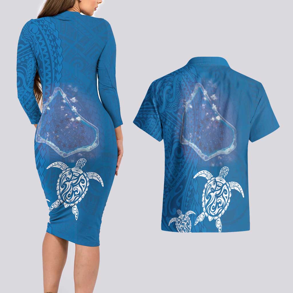Cook Islands Manihiki Atoll Couples Matching Long Sleeve Bodycon Dress and Hawaiian Shirt Maori Turtle and Polynesian Pattern LT03 - Polynesian Pride