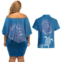 Cook Islands Manihiki Atoll Couples Matching Off Shoulder Short Dress and Hawaiian Shirt Maori Turtle and Polynesian Pattern LT03 - Polynesian Pride