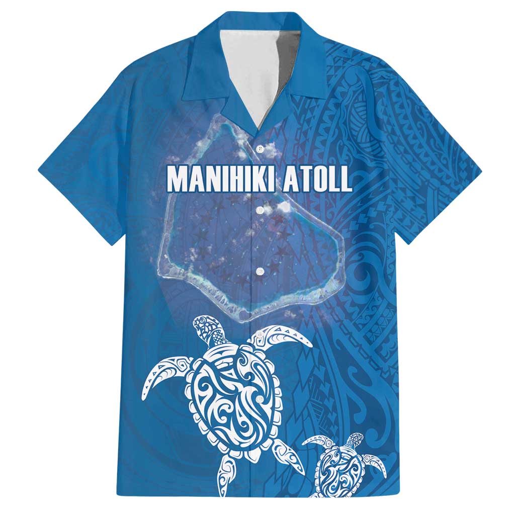 Cook Islands Manihiki Atoll Family Matching Long Sleeve Bodycon Dress and Hawaiian Shirt Maori Turtle and Polynesian Pattern LT03 Dad's Shirt - Short Sleeve Blue - Polynesian Pride