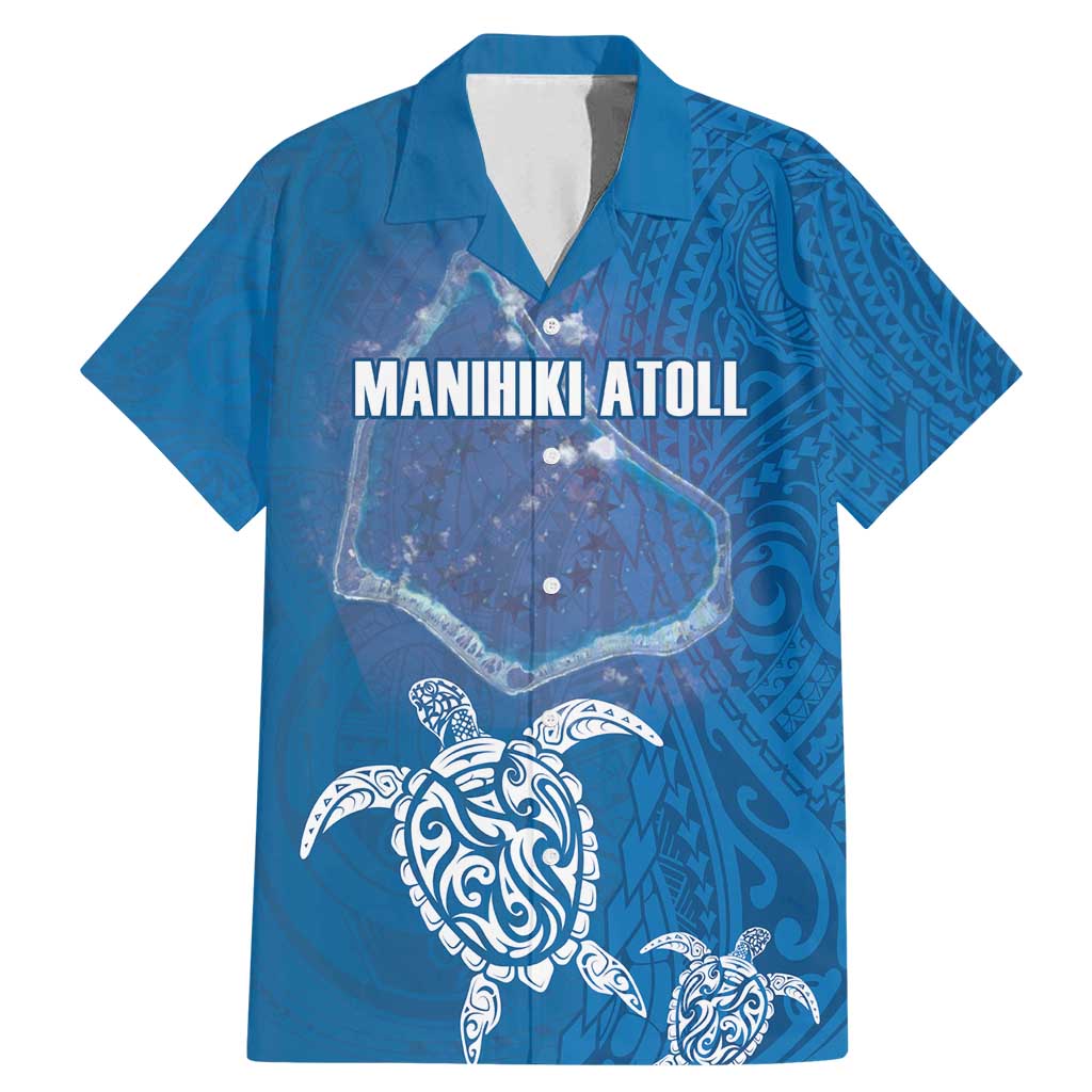 Cook Islands Manihiki Atoll Family Matching Mermaid Dress and Hawaiian Shirt Maori Turtle and Polynesian Pattern LT03 Dad's Shirt - Short Sleeve Blue - Polynesian Pride